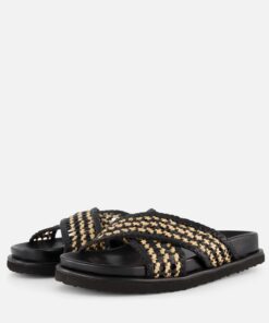Cellini Raffia Slippers zwart Textiel