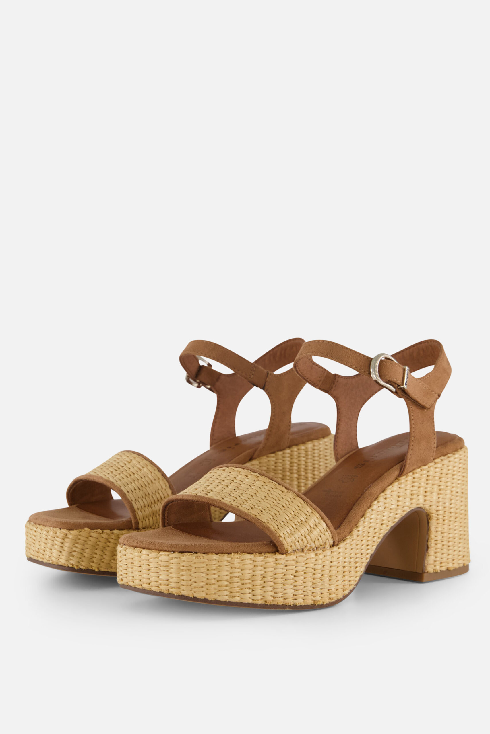 Tamaris Sandalen met hak cognac Textiel