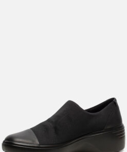 Ecco Soft 7 Wedge Instappers zwart Textiel
