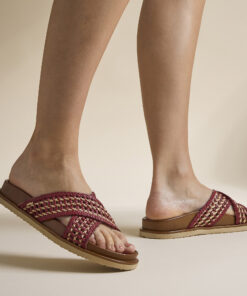Cellini Raffia Slippers rood Textiel