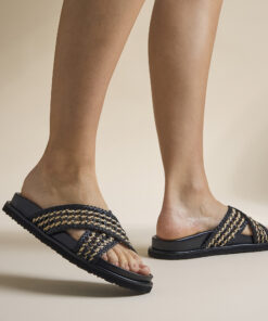 Cellini Raffia Slippers zwart Textiel
