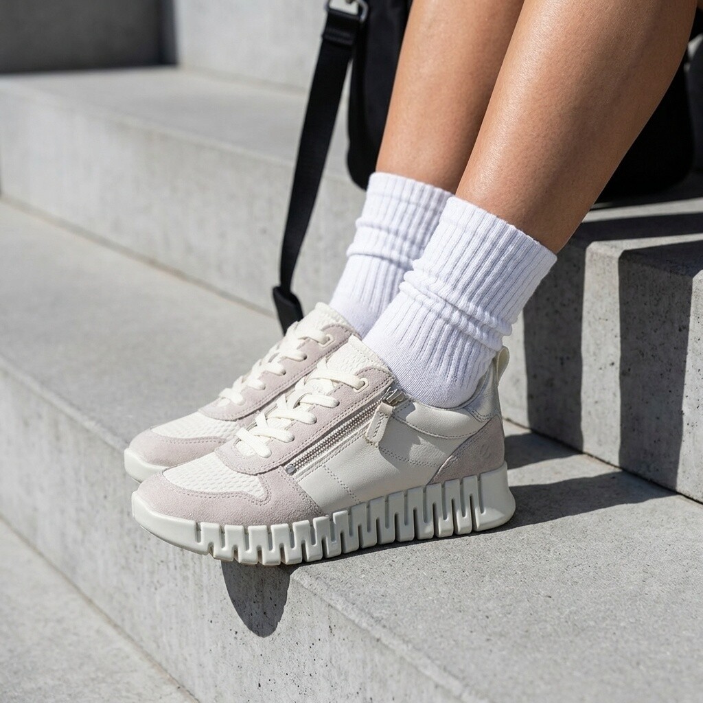 Ecco Gruuv Side Zip Sneakers beige Leer