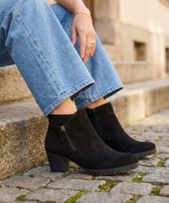 Gabor Enkellaarsjes met hak zwart Nubuck
