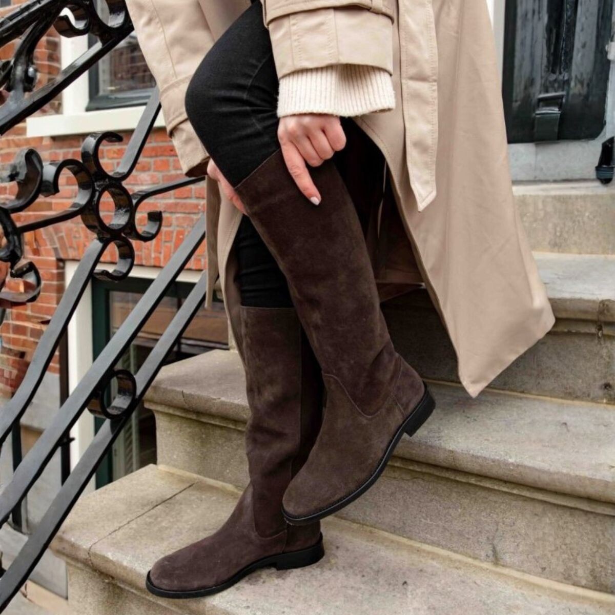 PS Poelman Hoge Laarzen bruin Suede