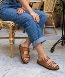 Scholl Noelle Raffia Slippers cognac Textiel