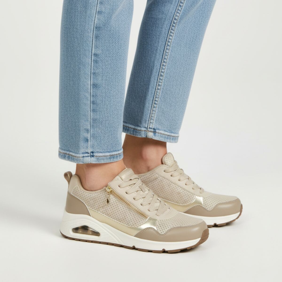 Skechers Uno Metallic Sliders Zip Sneakers taupe