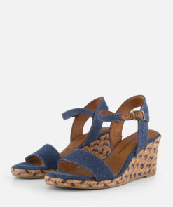 Tamaris Espadrilles met hak blauw Textiel