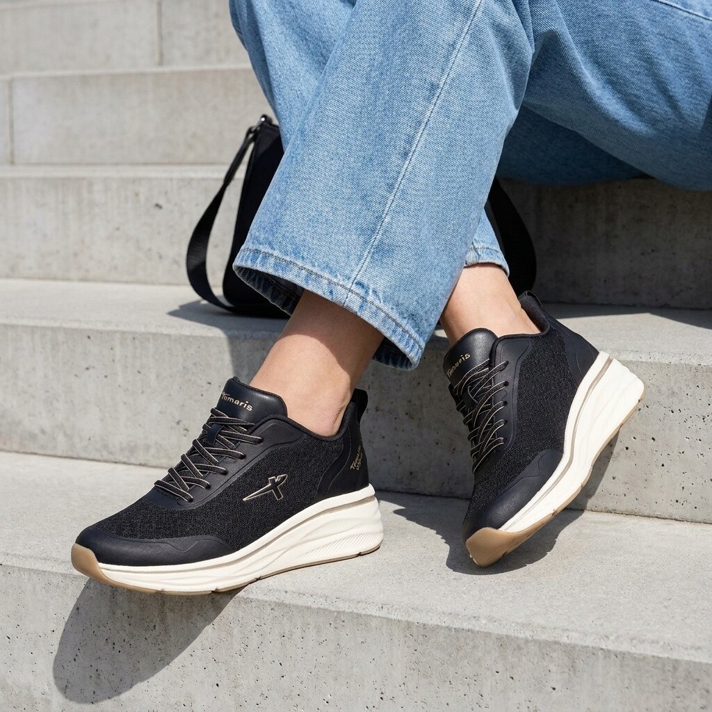 Tamaris Light Weight Sneaker zwart Textiel