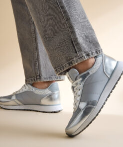 Woden Ronja Metallic Sneakers zilver Leer